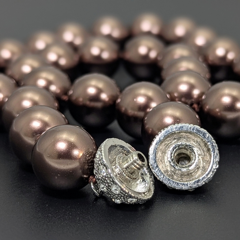 Patty Tobin 14mm Brandy Chocolate Shell Pearl Necklace Estate 130g • 925 Silver - Picture 5 of 11